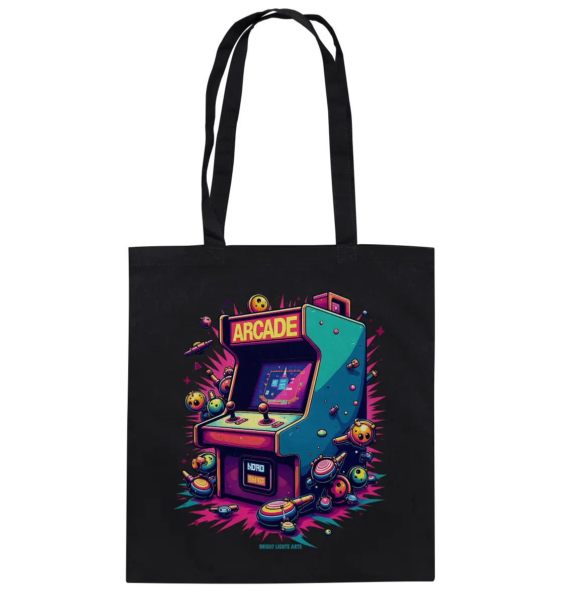 Arcade Action – Farbige Hommage an die Welt der Spielhallen - Baumwolltasche Bright Lights Arts
