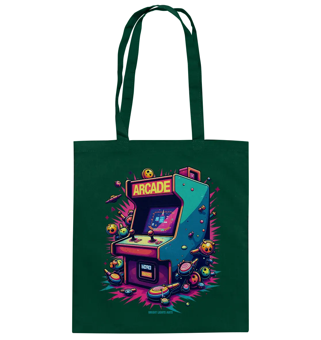 Arcade Action – Farbige Hommage an die Welt der Spielhallen - Baumwolltasche Bright Lights Arts