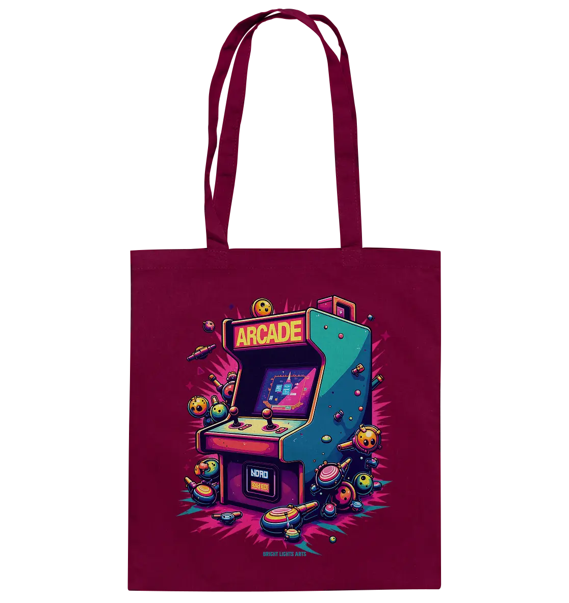 Arcade Action – Farbige Hommage an die Welt der Spielhallen - Baumwolltasche Bright Lights Arts
