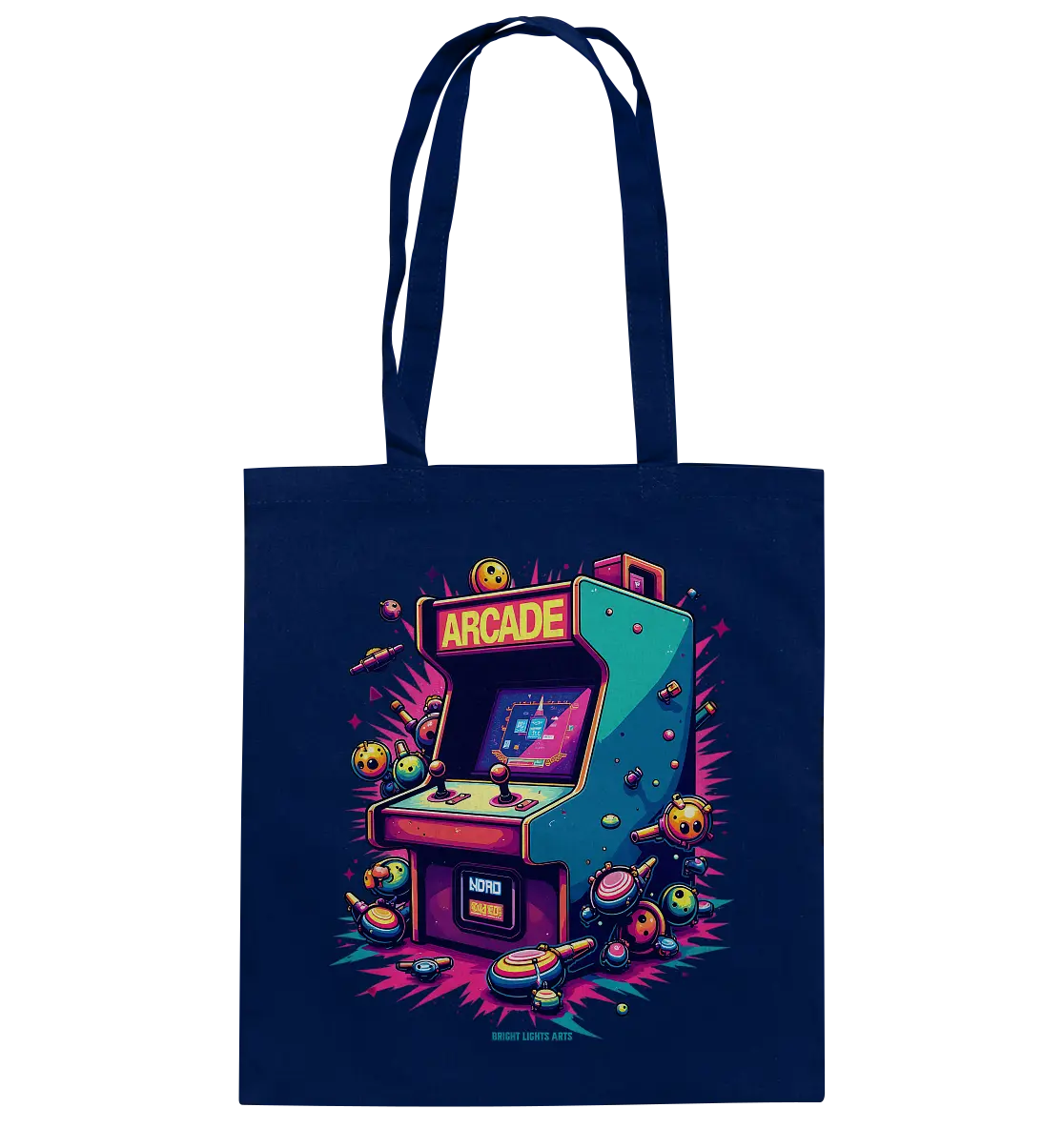 Arcade Action – Farbige Hommage an die Welt der Spielhallen - Baumwolltasche Bright Lights Arts