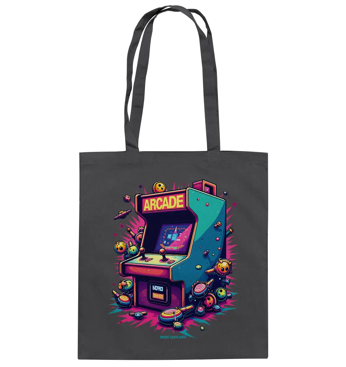 Arcade Action – Farbige Hommage an die Welt der Spielhallen - Baumwolltasche Bright Lights Arts
