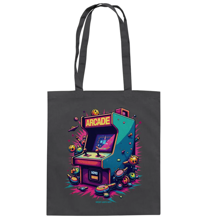 Arcade Action – Farbige Hommage an die Welt der Spielhallen - Baumwolltasche Bright Lights Arts