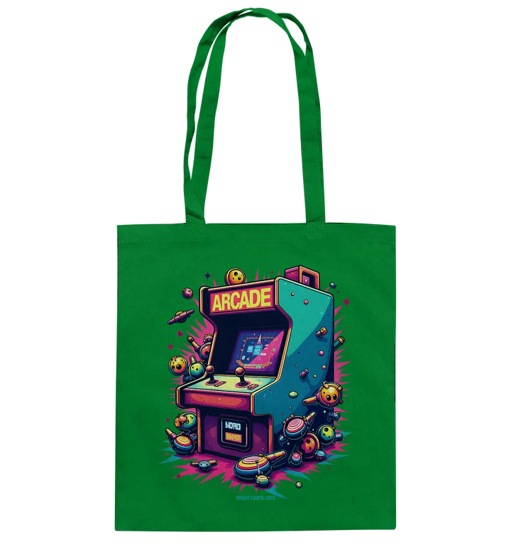 Arcade Action – Farbige Hommage an die Welt der Spielhallen - Baumwolltasche Bright Lights Arts
