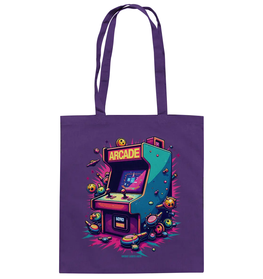 Arcade Action – Farbige Hommage an die Welt der Spielhallen - Baumwolltasche Bright Lights Arts