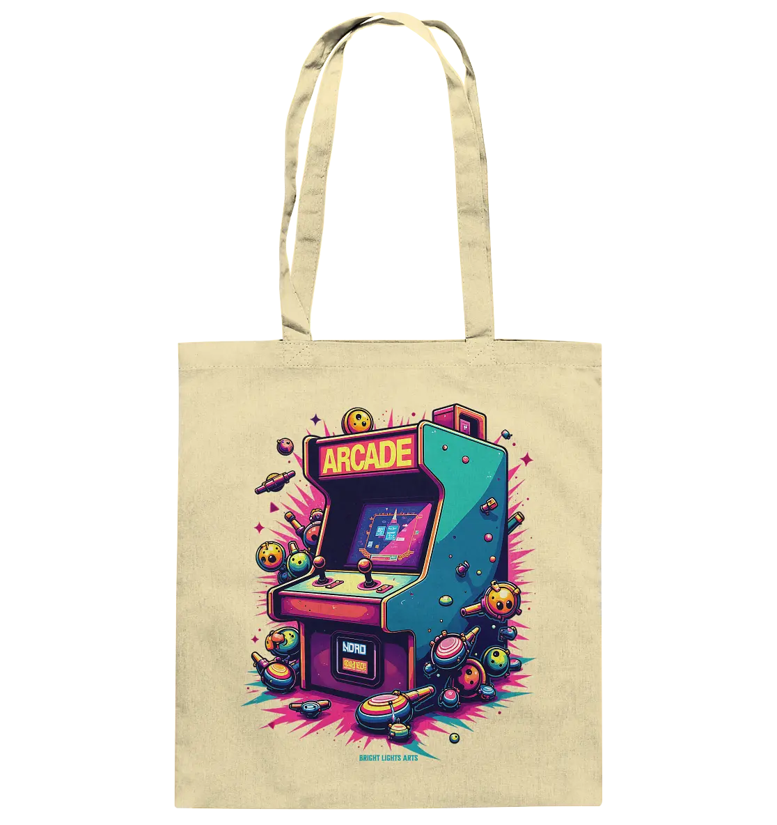 Arcade Action – Farbige Hommage an die Welt der Spielhallen - Baumwolltasche Bright Lights Arts