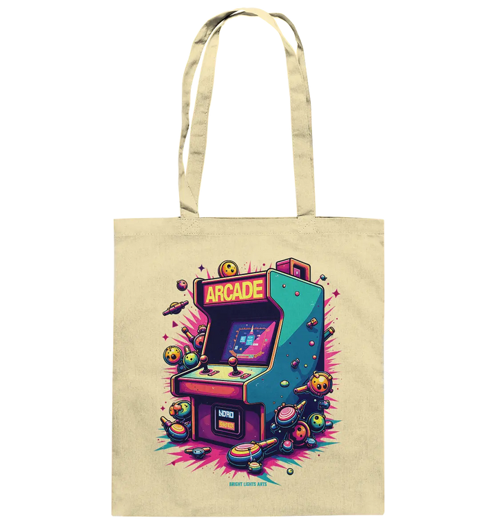 Arcade Action – Farbige Hommage an die Welt der Spielhallen - Baumwolltasche Bright Lights Arts