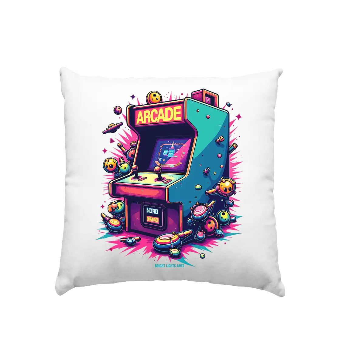 Arcade Action – Farbige Hommage an die Welt der Spielhallen - Kissen 40x40cm Bright Lights Arts