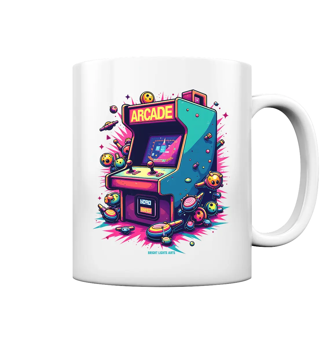 Arcade Action – Farbige Hommage an die Welt der Spielhallen - Tasse glossy Bright Lights Arts