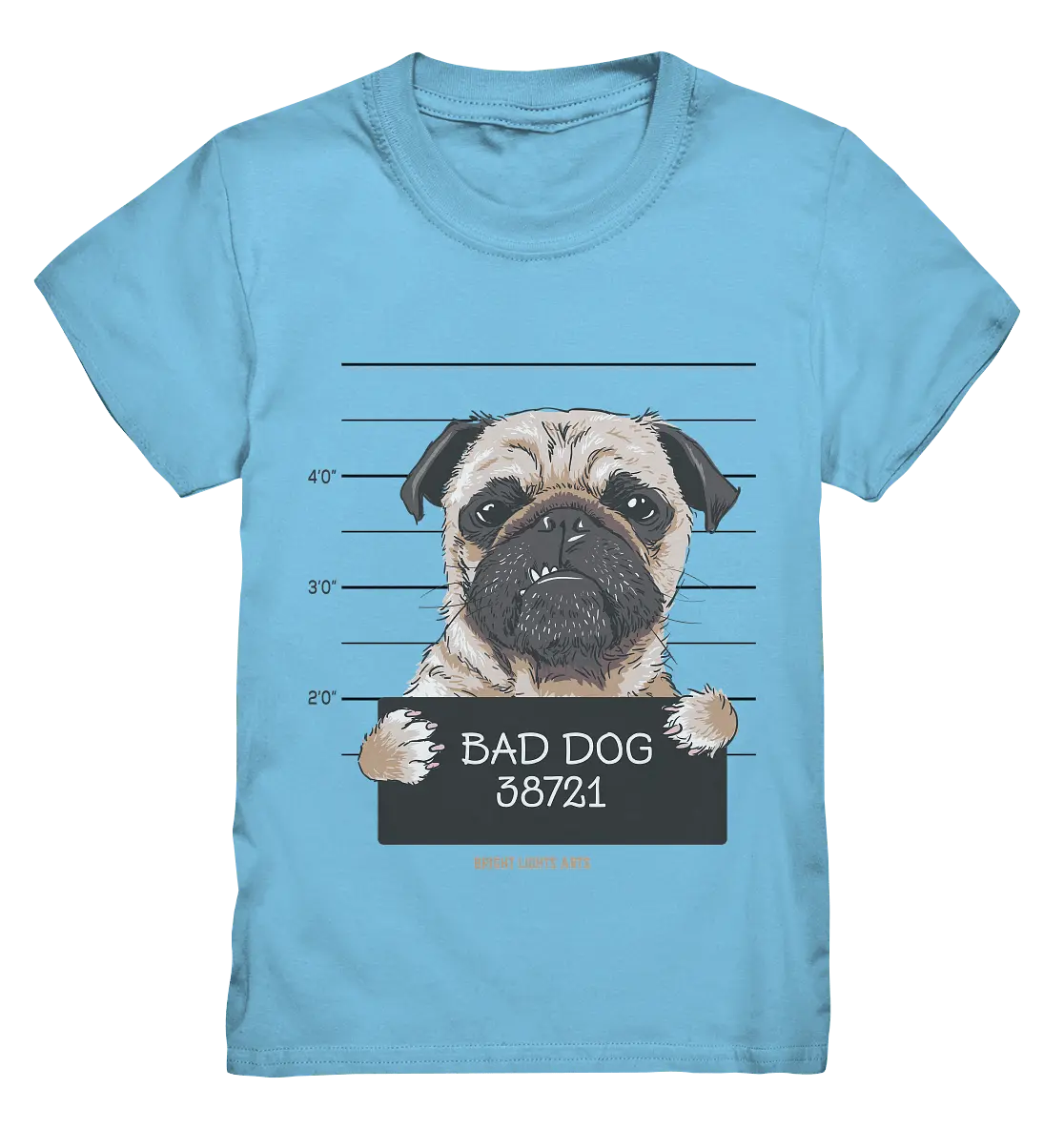 BAD DOG – Humorvolles Mugshot - Design mit Pug - Kids Premium Shirt - Bright Lights Arts
