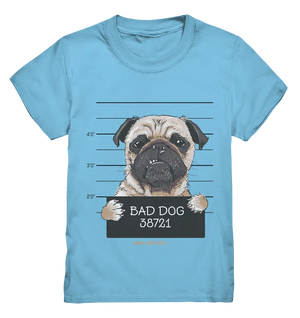 BAD DOG – Humorvolles Mugshot - Design mit Pug - Kids Premium Shirt - Bright Lights Arts