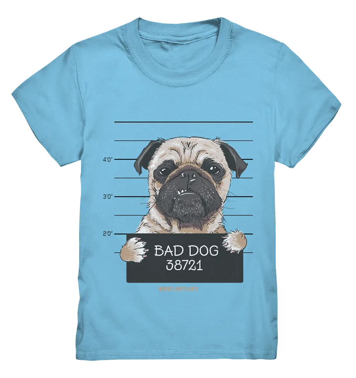 BAD DOG – Humorvolles Mugshot - Design mit Pug - Kids Premium Shirt - Bright Lights Arts