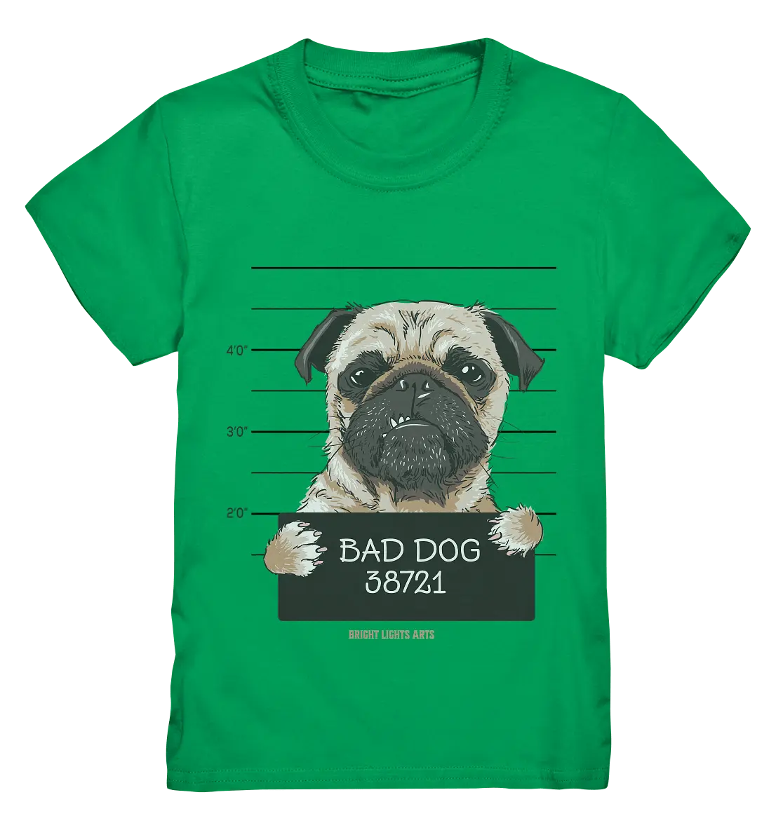 BAD DOG – Humorvolles Mugshot - Design mit Pug - Kids Premium Shirt - Bright Lights Arts