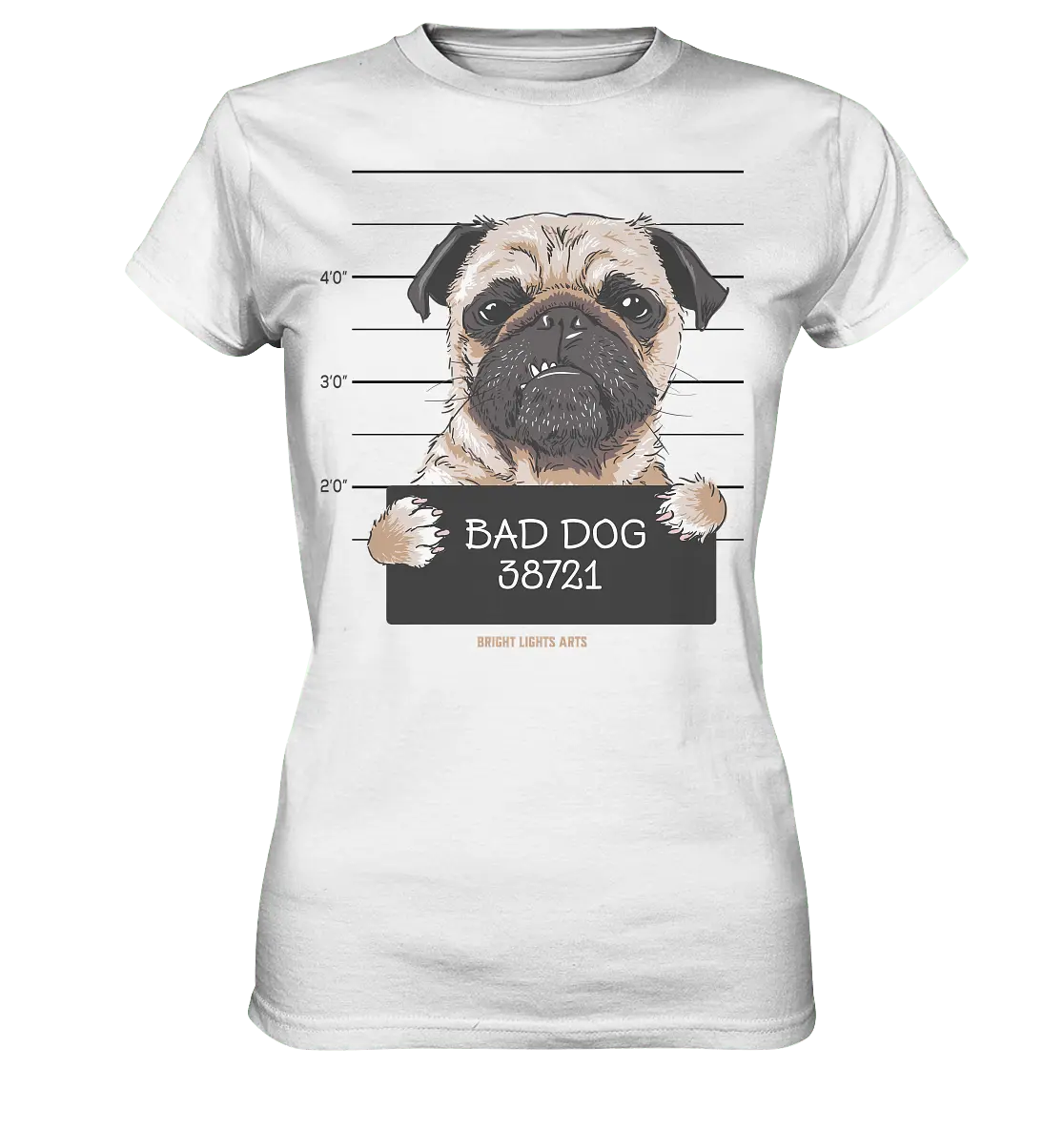 BAD DOG – Humorvolles Mugshot - Design mit Pug - Ladies Premium Shirt - Bright Lights Arts