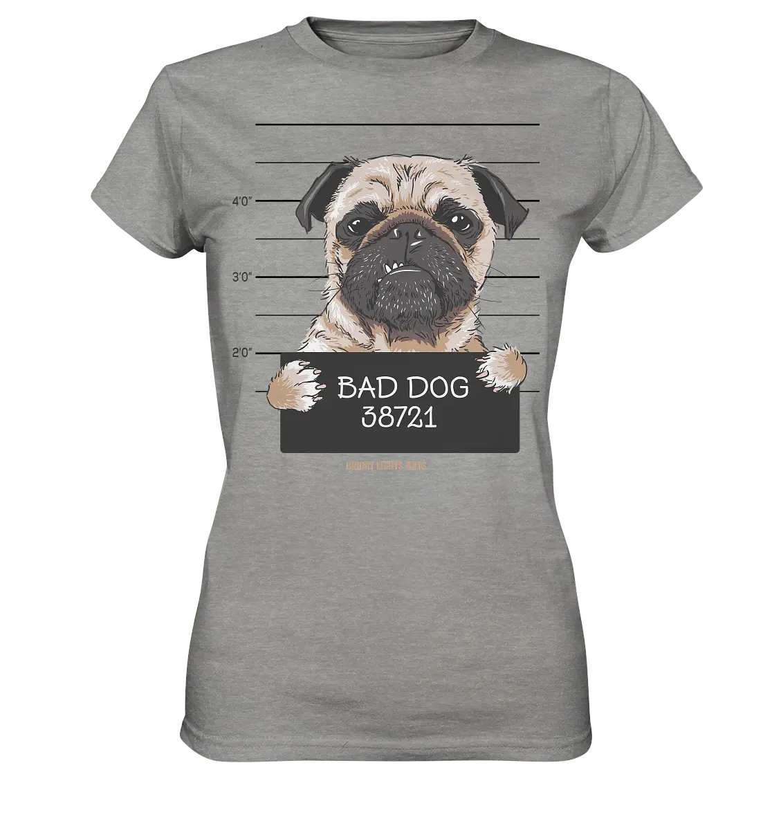 BAD DOG – Humorvolles Mugshot - Design mit Pug - Ladies Premium Shirt - Bright Lights Arts