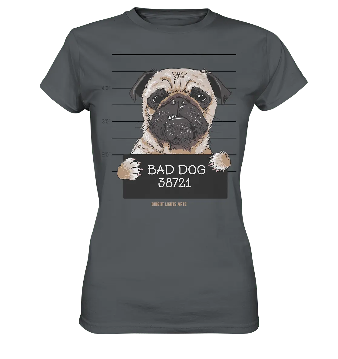 BAD DOG – Humorvolles Mugshot - Design mit Pug - Ladies Premium Shirt - Bright Lights Arts