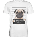 BAD DOG – Humorvolles Mugshot - Design mit Pug - Premium Shirt - Bright Lights Arts