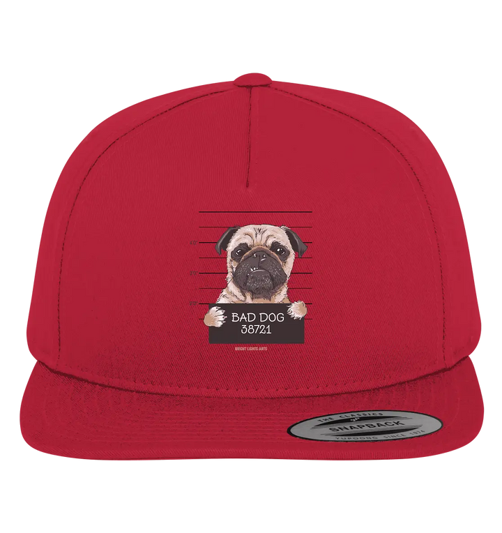 BAD DOG – Humorvolles Mugshot - Design mit Pug - Premium Snapback - Bright Lights Arts