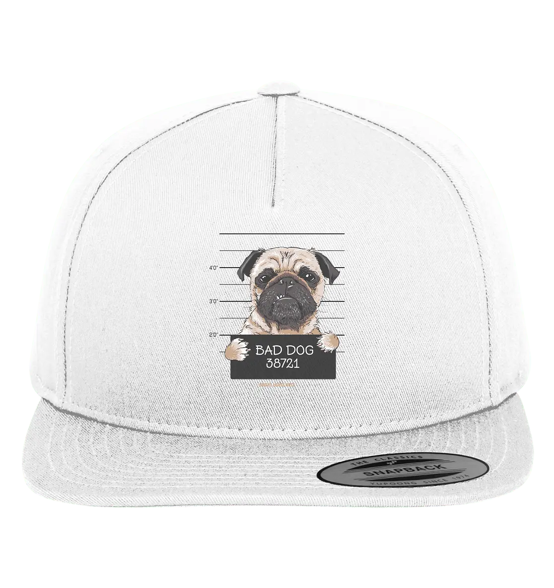 BAD DOG – Humorvolles Mugshot - Design mit Pug - Premium Snapback - Bright Lights Arts