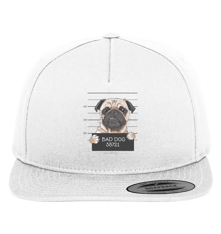BAD DOG – Humorvolles Mugshot - Design mit Pug - Premium Snapback - Bright Lights Arts