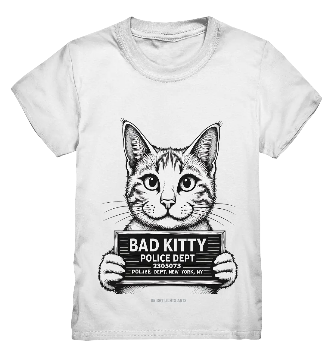 Bad Kitty – Lustiges Katzen Mugshot Shirt im Comic-Stil - Kids Premium Shirt Bright Lights Arts