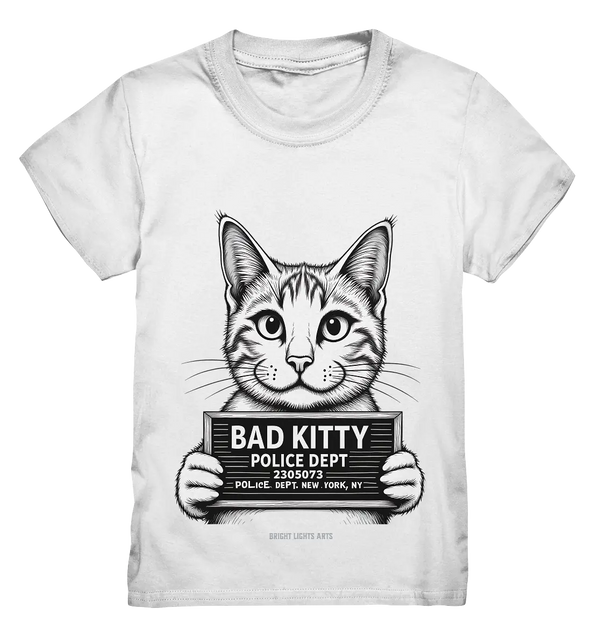 Bad Kitty – Lustiges Katzen Mugshot Shirt im Comic-Stil - Kids Premium Shirt Bright Lights Arts