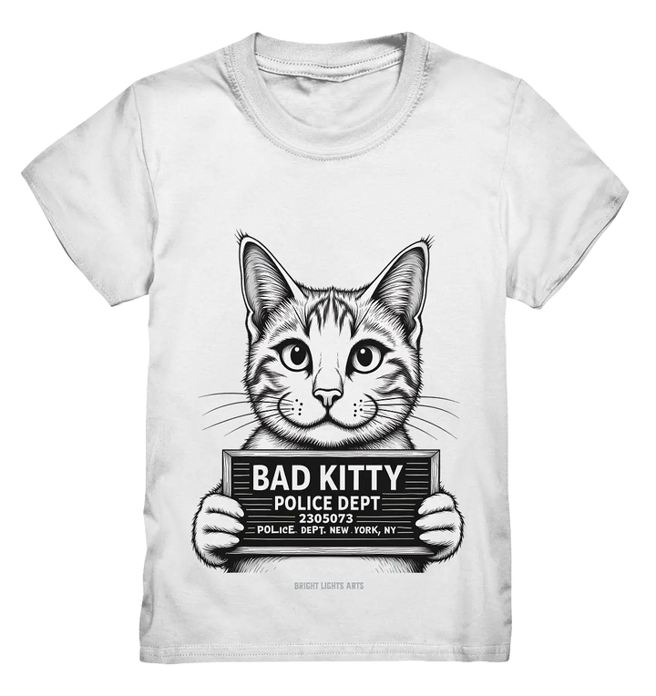 Bad Kitty – Lustiges Katzen Mugshot Shirt im Comic-Stil - Kids Premium Shirt Bright Lights Arts