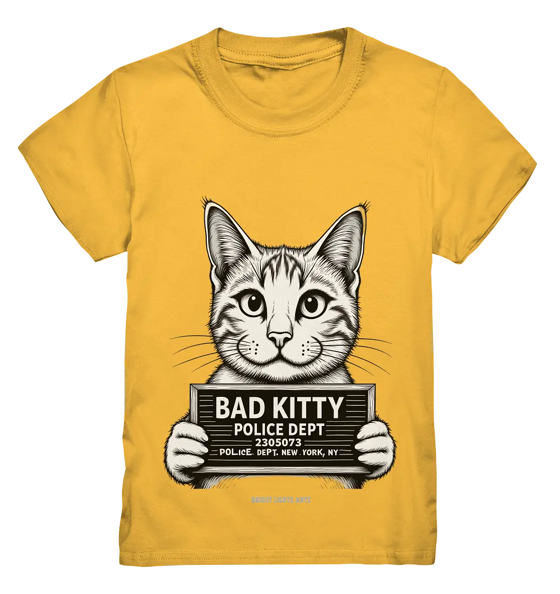 Bad Kitty – Lustiges Katzen Mugshot Shirt im Comic-Stil - Kids Premium Shirt Bright Lights Arts