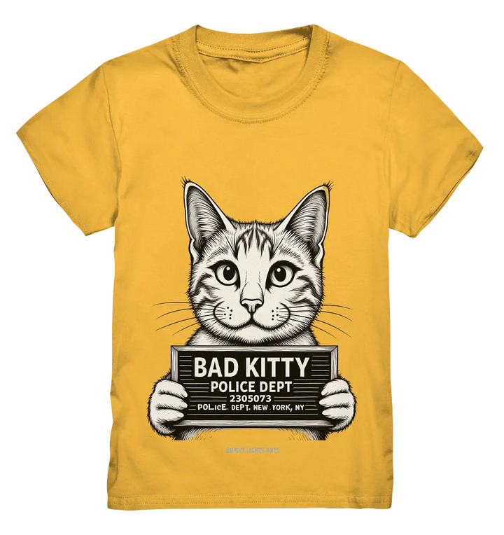 Bad Kitty – Lustiges Katzen Mugshot Shirt im Comic-Stil - Kids Premium Shirt Bright Lights Arts