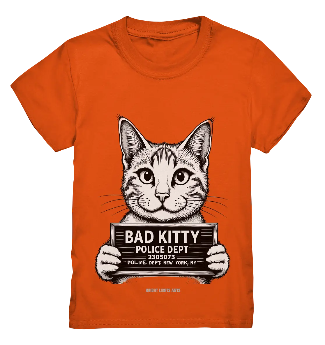 Bad Kitty – Lustiges Katzen Mugshot Shirt im Comic-Stil - Kids Premium Shirt Bright Lights Arts