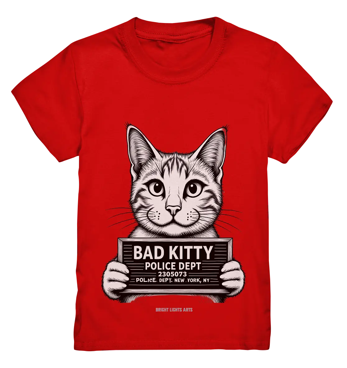Bad Kitty – Lustiges Katzen Mugshot Shirt im Comic-Stil - Kids Premium Shirt Bright Lights Arts