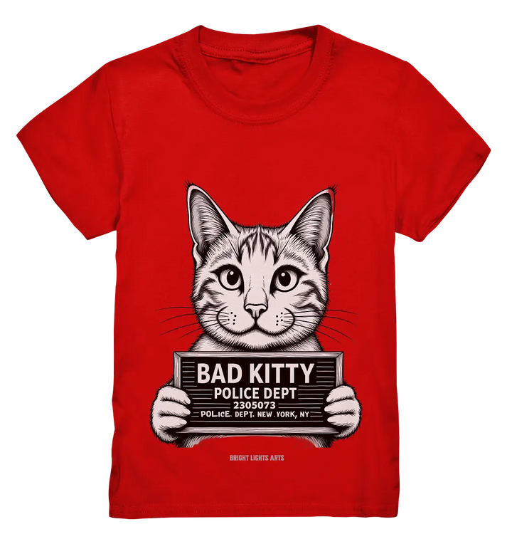 Bad Kitty – Lustiges Katzen Mugshot Shirt im Comic-Stil - Kids Premium Shirt Bright Lights Arts