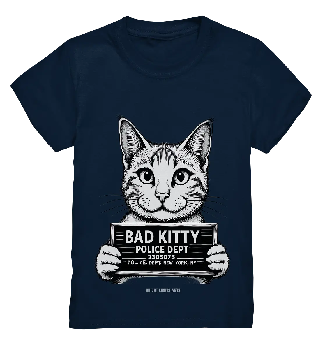 Bad Kitty – Lustiges Katzen Mugshot Shirt im Comic-Stil - Kids Premium Shirt Bright Lights Arts