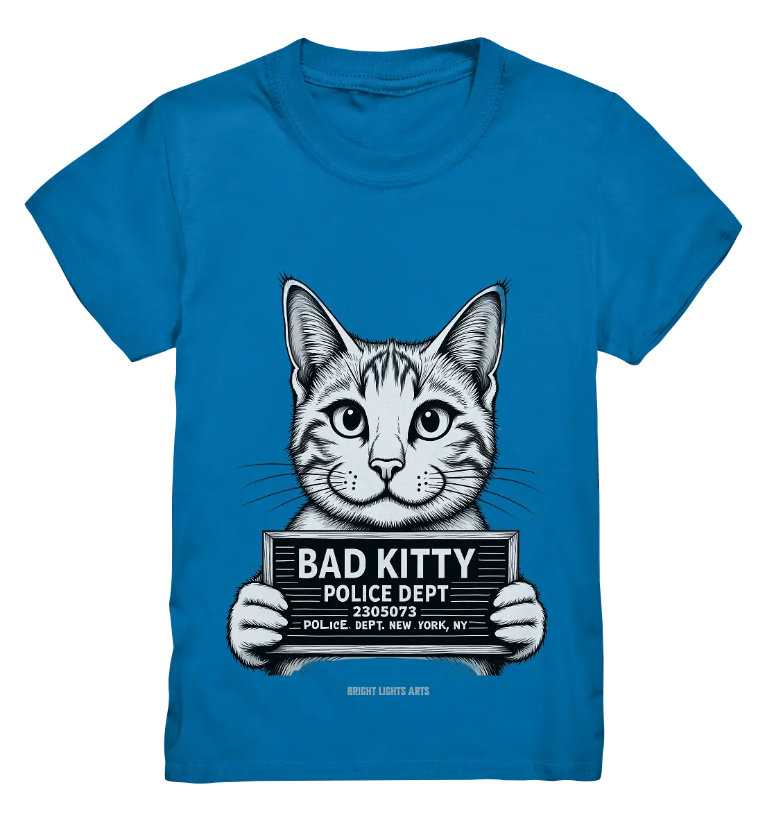 Bad Kitty – Lustiges Katzen Mugshot Shirt im Comic-Stil - Kids Premium Shirt Bright Lights Arts