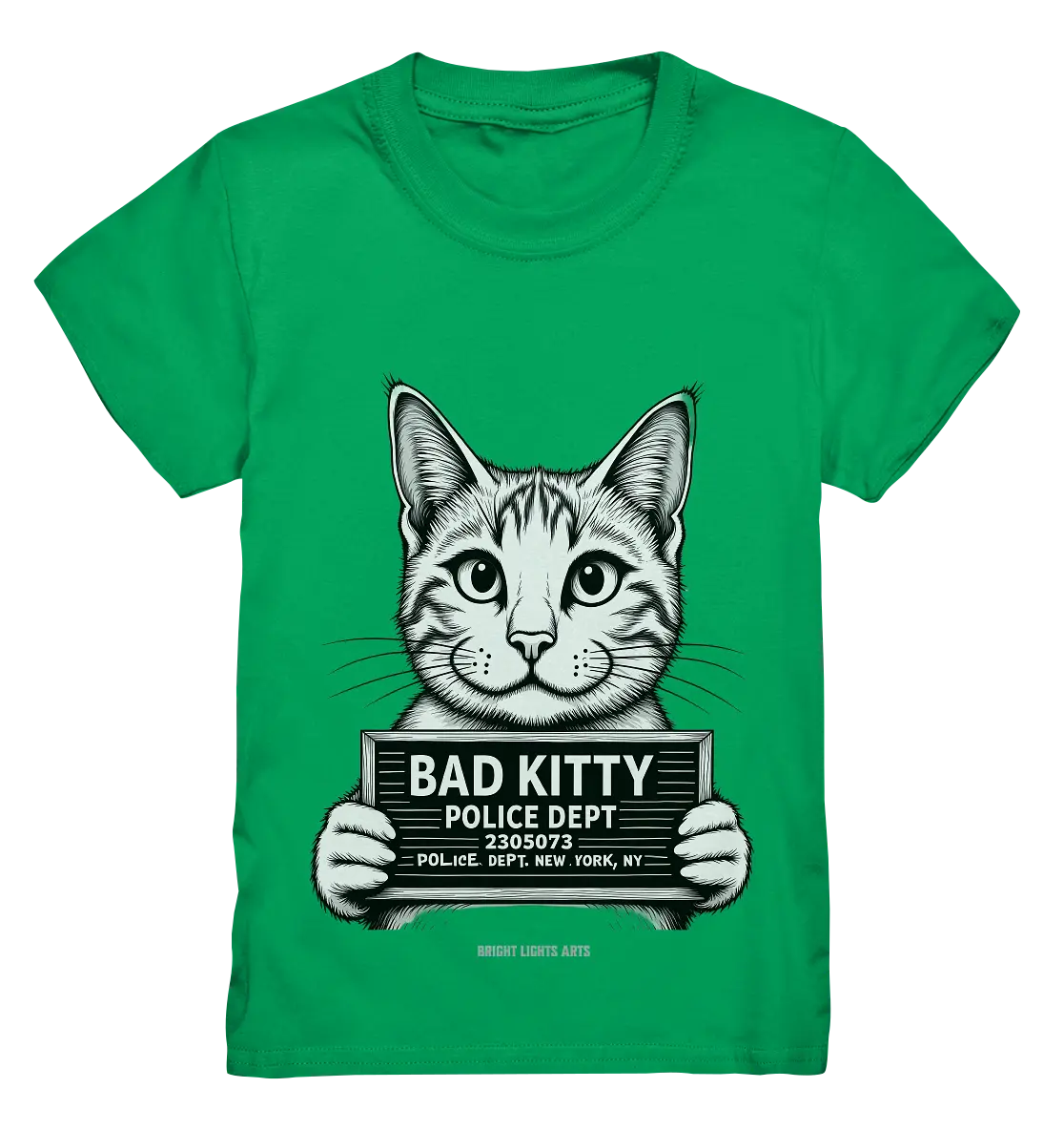 Bad Kitty – Lustiges Katzen Mugshot Shirt im Comic-Stil - Kids Premium Shirt Bright Lights Arts