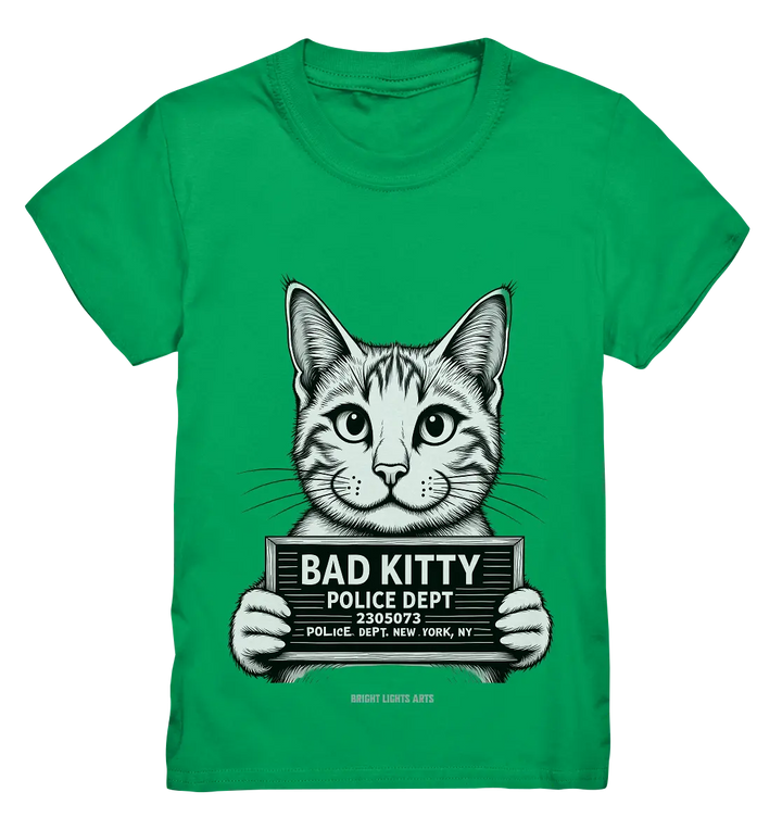 Bad Kitty – Lustiges Katzen Mugshot Shirt im Comic-Stil - Kids Premium Shirt Bright Lights Arts