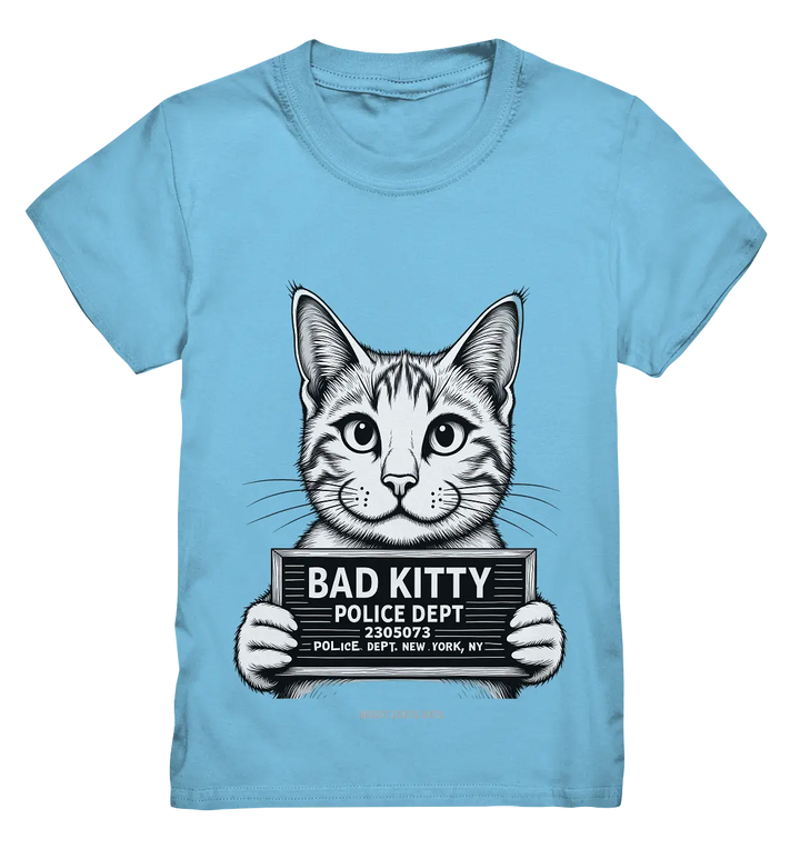 Bad Kitty – Lustiges Katzen Mugshot Shirt im Comic-Stil - Kids Premium Shirt Bright Lights Arts