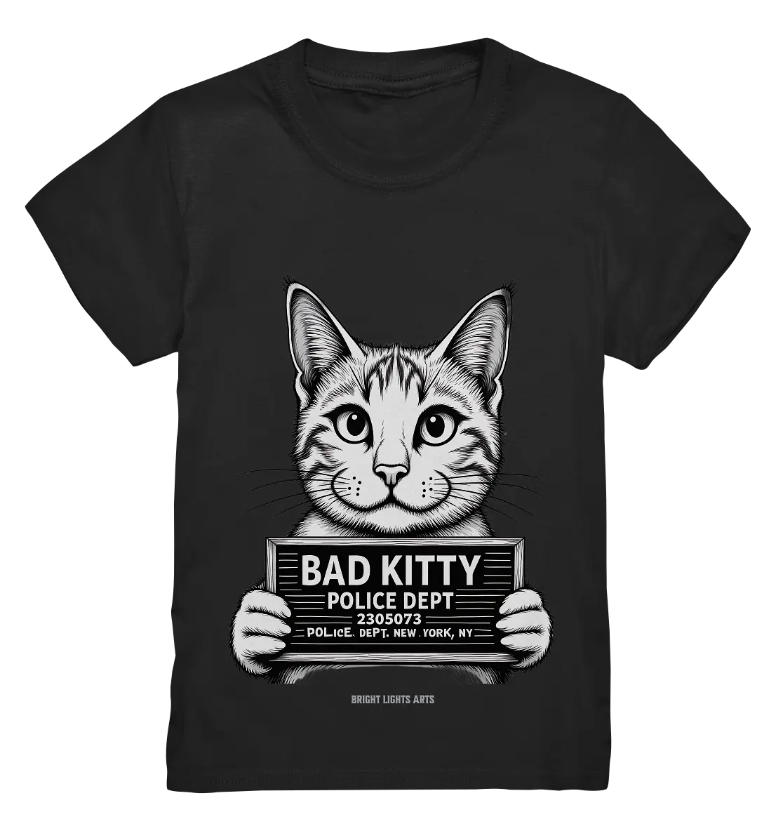 Bad Kitty – Lustiges Katzen Mugshot Shirt im Comic-Stil - Kids Premium Shirt Bright Lights Arts
