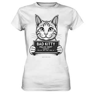 Bad Kitty – Lustiges Katzen Mugshot Shirt im Comic-Stil - Ladies Premium Shirt Bright Lights Arts
