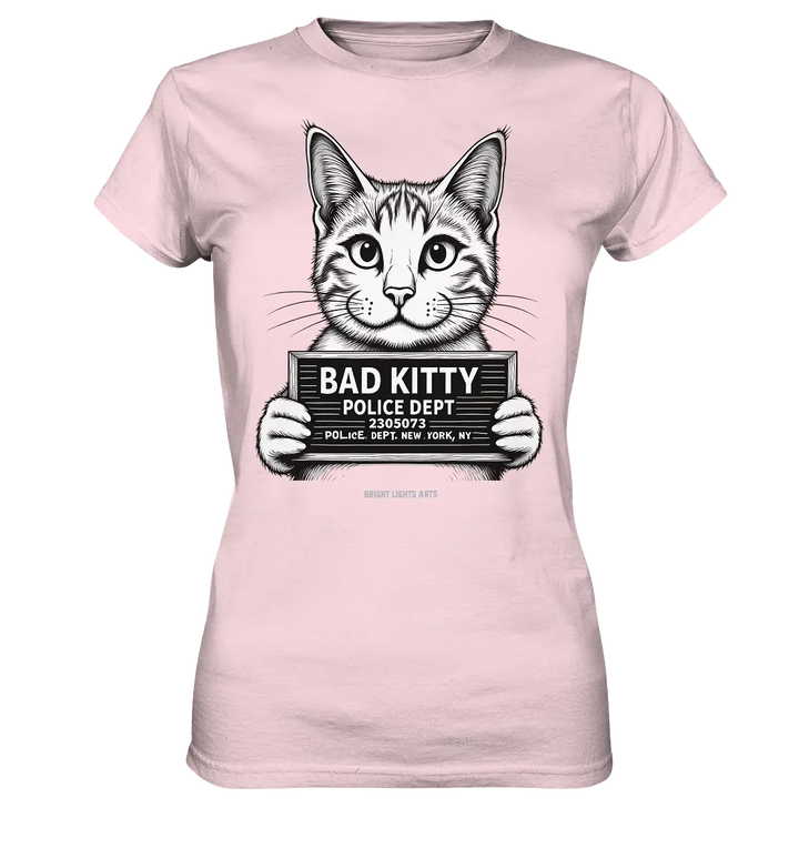 Bad Kitty – Lustiges Katzen Mugshot Shirt im Comic-Stil - Ladies Premium Shirt Bright Lights Arts