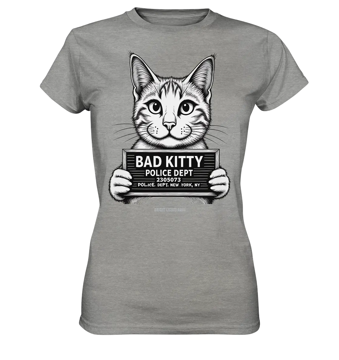 Bad Kitty – Lustiges Katzen Mugshot Shirt im Comic-Stil - Ladies Premium Shirt Bright Lights Arts