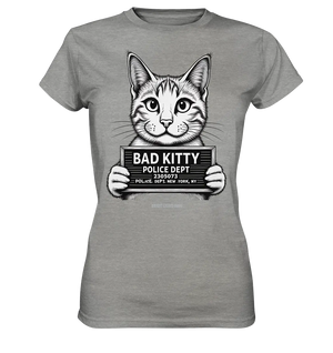 Bad Kitty – Lustiges Katzen Mugshot Shirt im Comic-Stil - Ladies Premium Shirt Bright Lights Arts