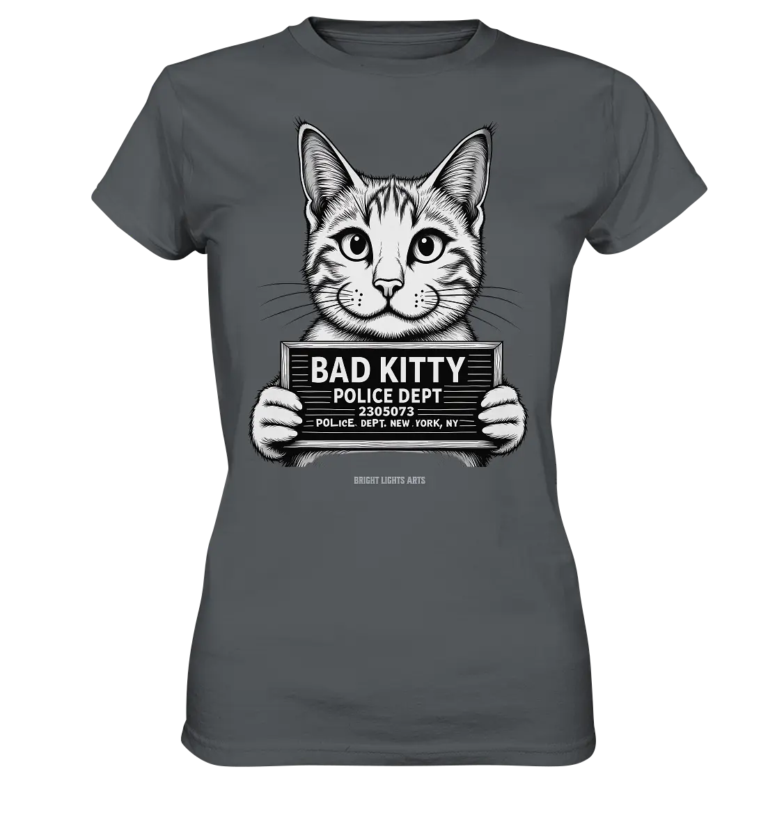 Bad Kitty – Lustiges Katzen Mugshot Shirt im Comic-Stil - Ladies Premium Shirt Bright Lights Arts