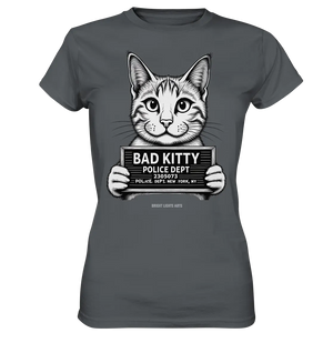 Bad Kitty – Lustiges Katzen Mugshot Shirt im Comic-Stil - Ladies Premium Shirt Bright Lights Arts