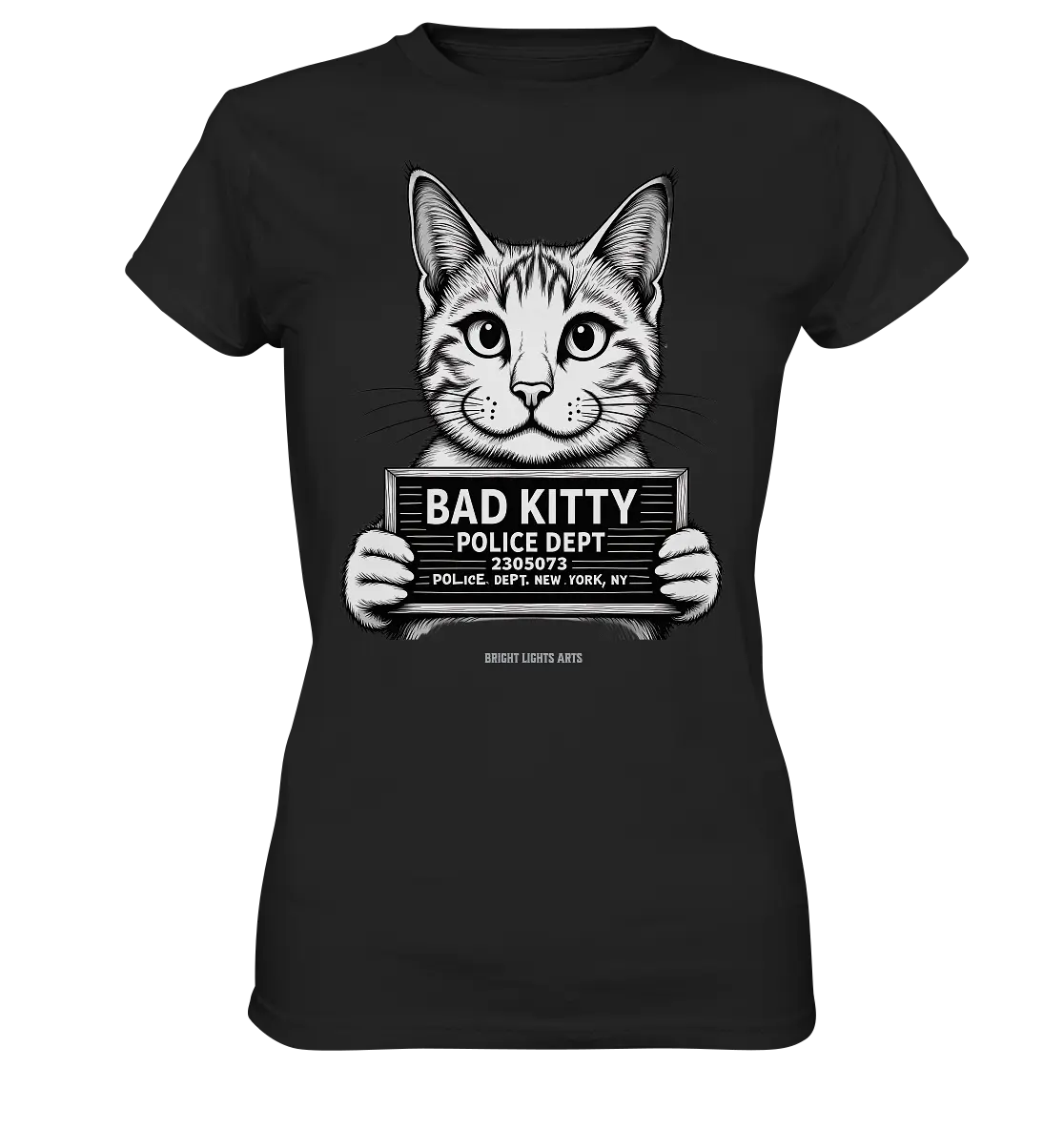 Bad Kitty – Lustiges Katzen Mugshot Shirt im Comic-Stil - Ladies Premium Shirt Bright Lights Arts