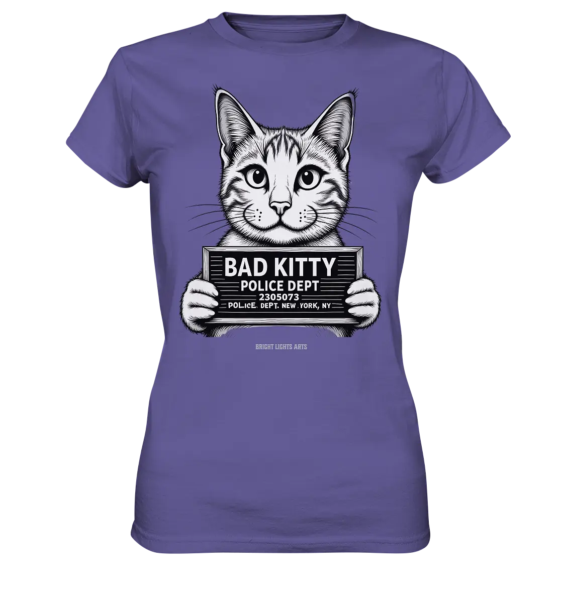 Bad Kitty – Lustiges Katzen Mugshot Shirt im Comic-Stil - Ladies Premium Shirt Bright Lights Arts