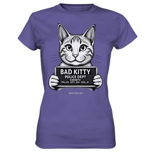 Bad Kitty – Lustiges Katzen Mugshot Shirt im Comic-Stil - Ladies Premium Shirt Bright Lights Arts
