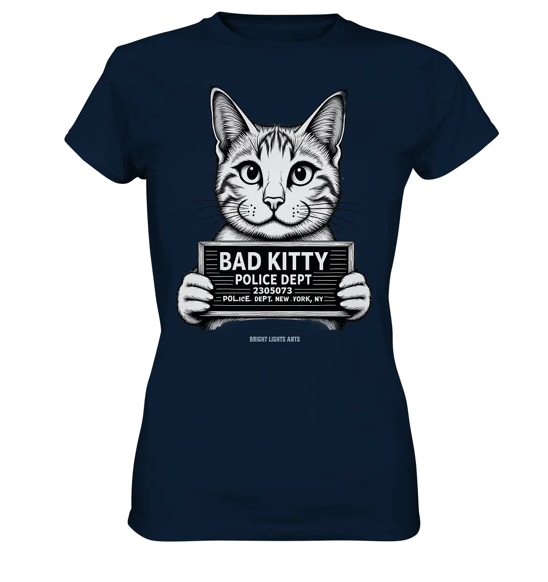 Bad Kitty – Lustiges Katzen Mugshot Shirt im Comic-Stil - Ladies Premium Shirt Bright Lights Arts