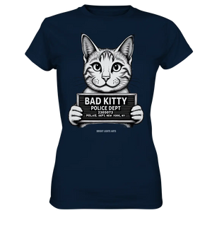 Bad Kitty – Lustiges Katzen Mugshot Shirt im Comic-Stil - Ladies Premium Shirt Bright Lights Arts