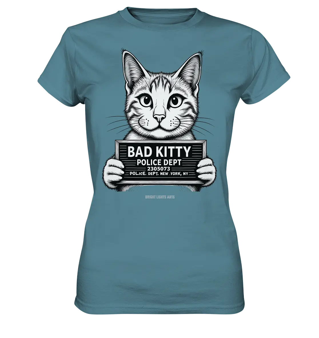 Bad Kitty – Lustiges Katzen Mugshot Shirt im Comic-Stil - Ladies Premium Shirt Bright Lights Arts