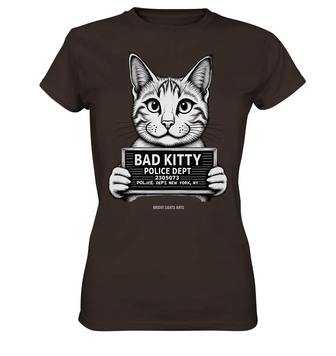 Bad Kitty – Lustiges Katzen Mugshot Shirt im Comic-Stil - Ladies Premium Shirt Bright Lights Arts